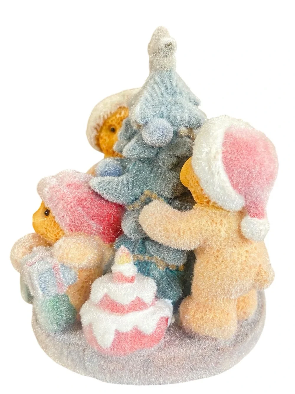 Flocked Vevet Teddy Bears Holiday Figurine Christmas Table Decor Ceramic Pastel
